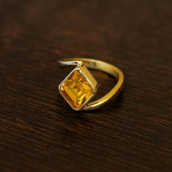 

Yellow Citrine Ring, 925 Sterling Silver, Geometric Handmade Square Cut Gemstone Jewelry 12 серебряный