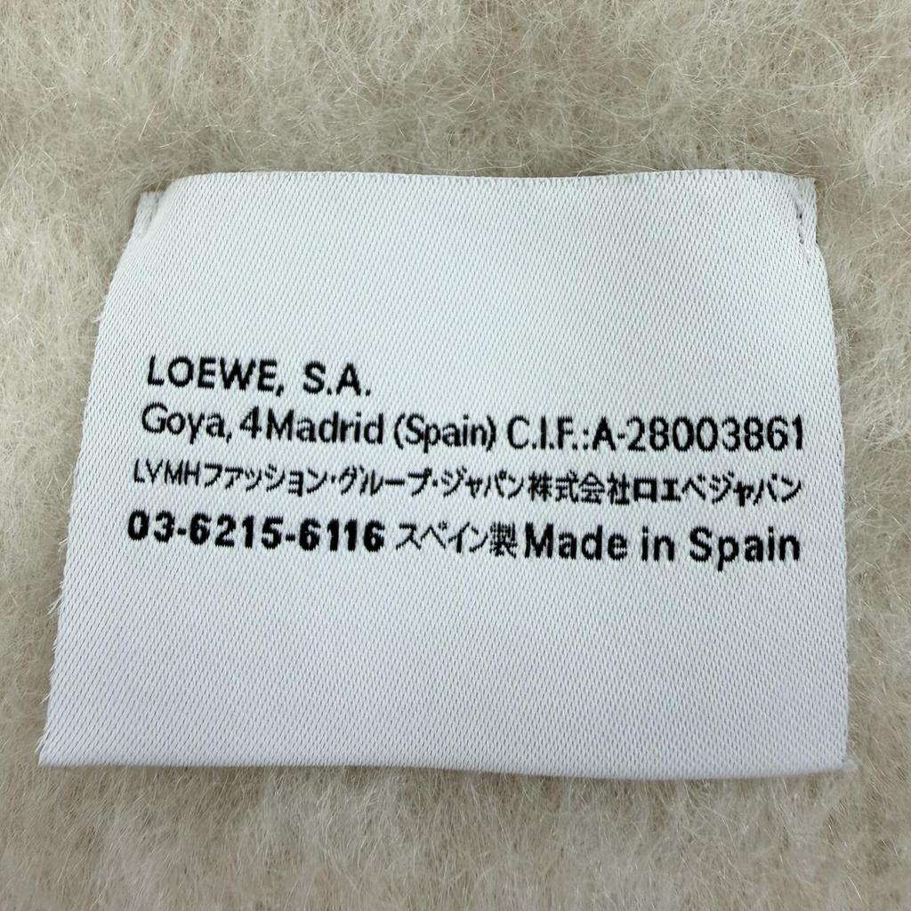 Excellent LOEWE Scarf Fringe with Anagram Leather Patch Ivory Mohair Women Used