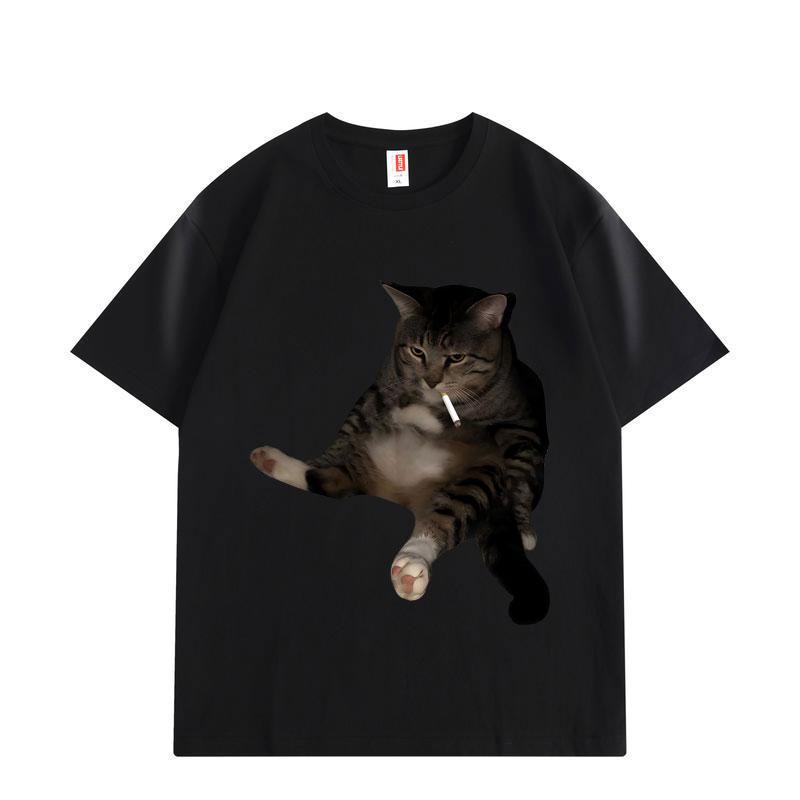 Funny Smoking Cat Meme Graphic T Shirts Fashion Vintage Short Sleeve T-shirts Men Women Casual Loose Cotton T-shirt