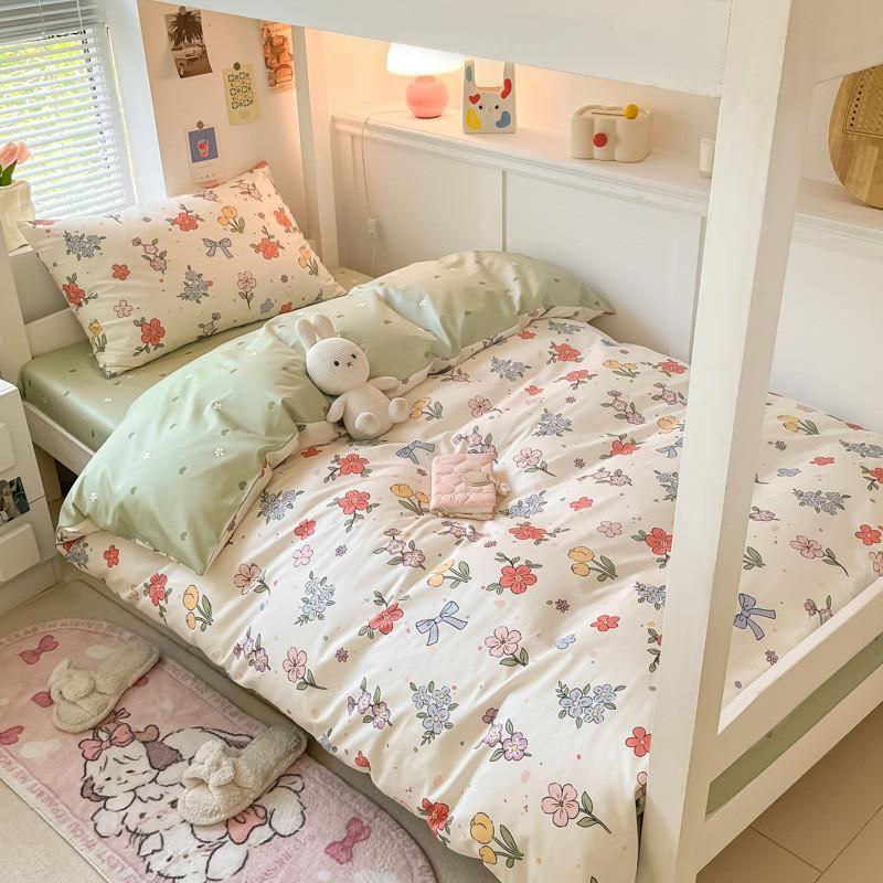 

Pure Cotton Three-Piece College Student Dormitory Bedroom Four-Piece Cotton Bedding Set Bed Single Bedding Duvet Insert a Set of Six Pillowcase/only Garden Bows