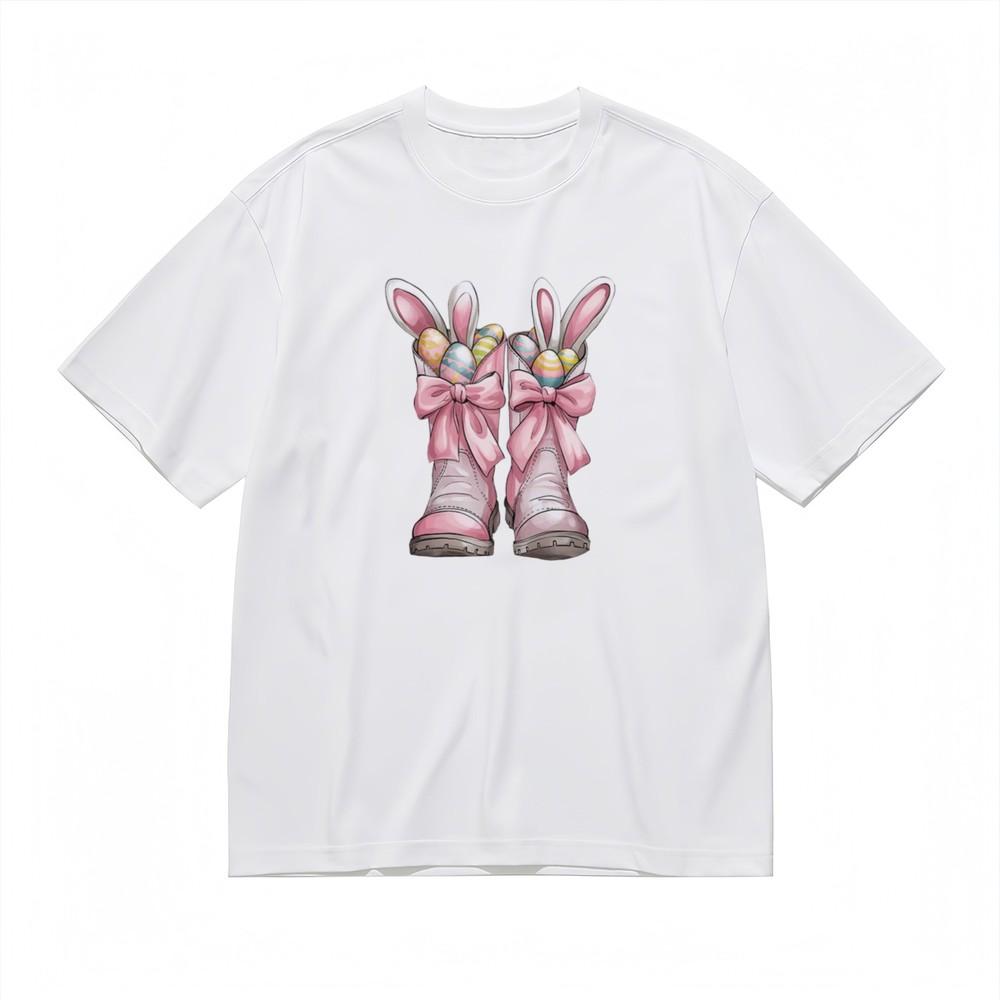 

Women s Trend Classic T-Shirt Pink Ribbon Spring Festival Pattern Tee 4XL