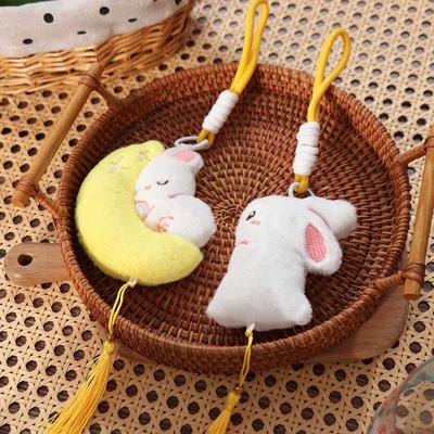 Auspicious Moon Bunny Pendant Fluffy Plush Rabbit Key Ring Mid-Autumn Key Chain  Student