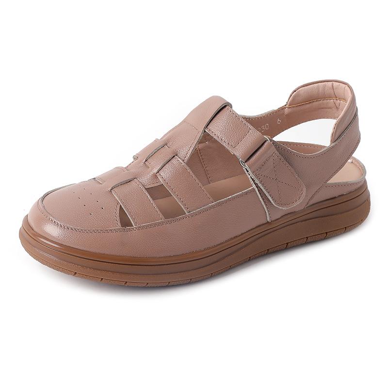 GKTINOO Genuine Leather Roman Sandals 2025 Summer Women Sneakers Closed Toe Comfortable Hollow Soft Sole Mom Shoes Plus Size
