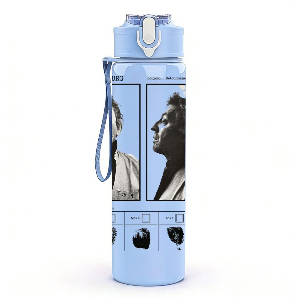 1PC Black White Duo Photo 750ml Sports Water Bottle Leakproof Straw Lid Outdoor Office Home