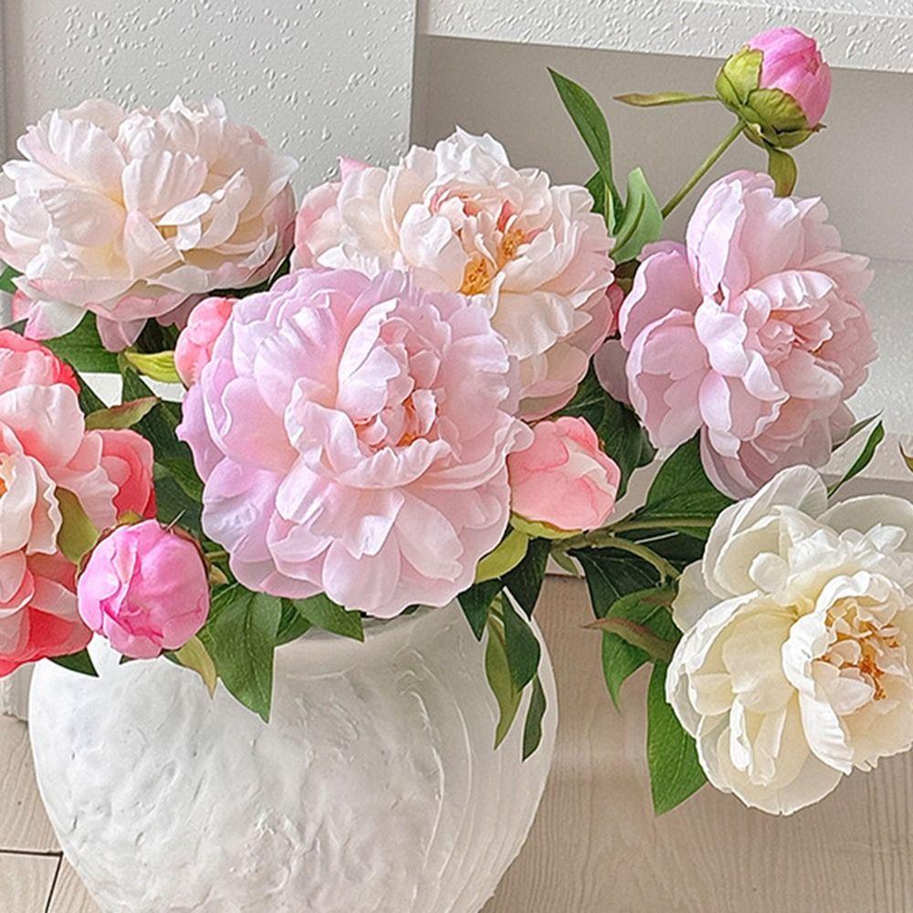 DIY 2 Head Artificial Peony Bouquet Silk Cloth Lifelike Artificial Flower Silk Fake Flower Photography Prop