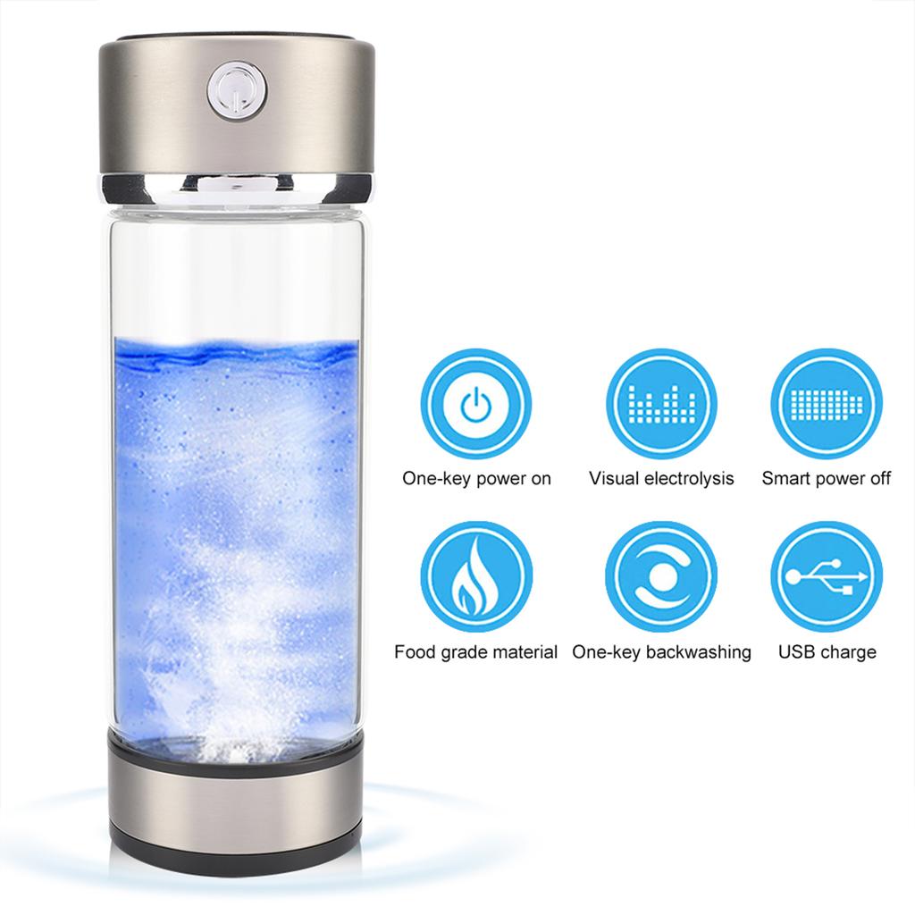 Hydrogen Water Filter Glass Bottle, Portable Lonizer Cup with USB Charging, High Borosilicate Glass with Silicone Pad, Purification Membrane for Offic