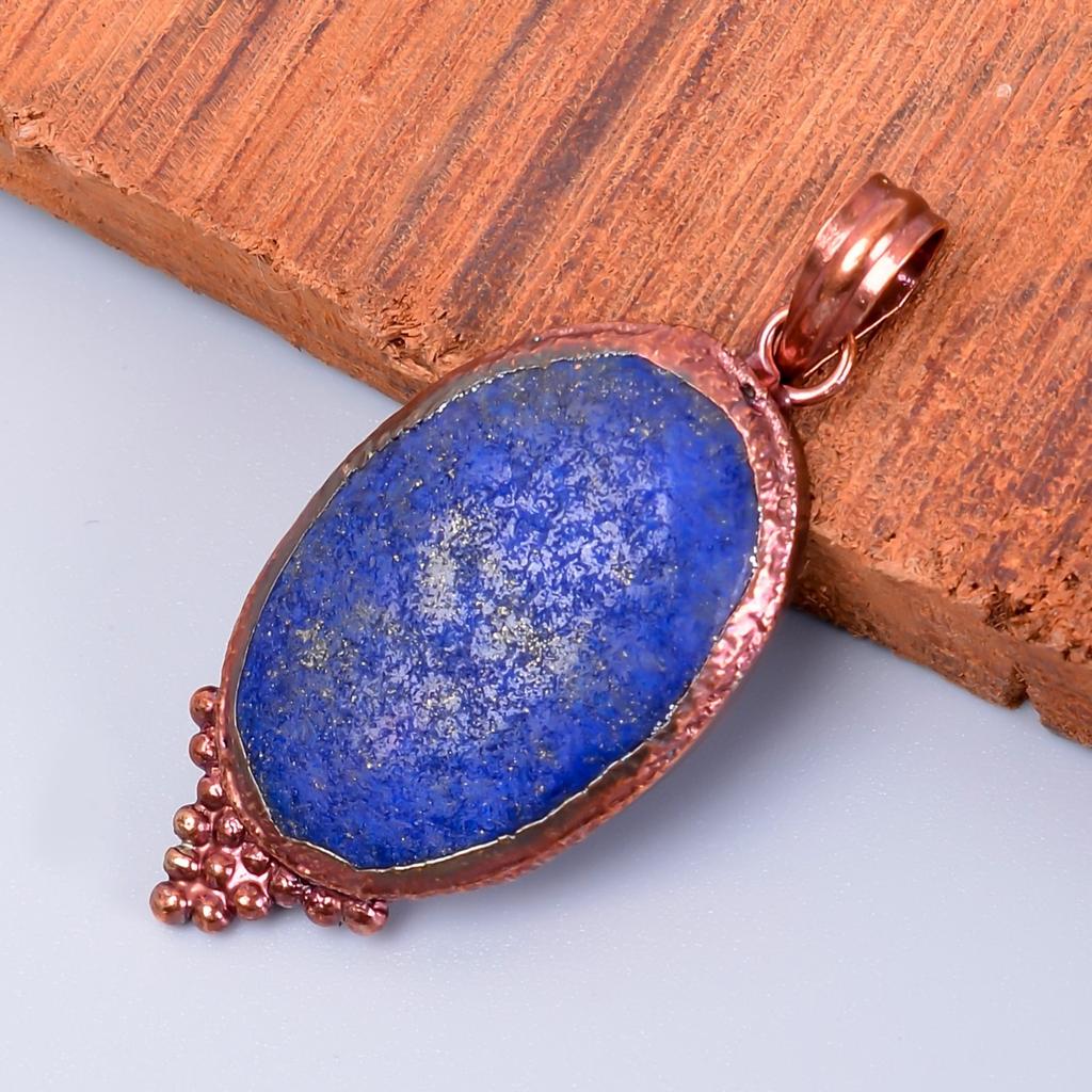 Natural Lapis Lazuli Copper September Birth Electroformed Handcrafted Pendant V-53