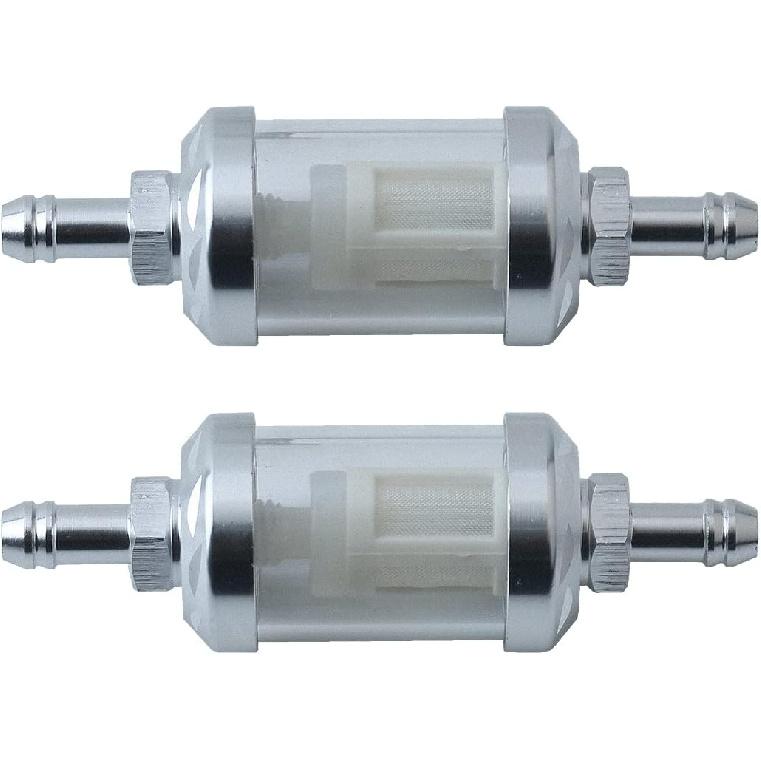 OCESTORE 2pcs Universal 9747 Inline Fuel Filter With Chrome Hose Barb With Clear View Glass 5/16 inch (Silver)