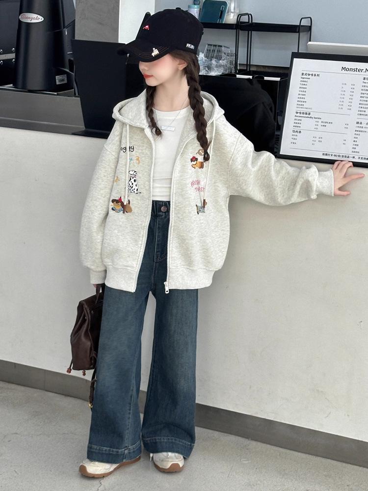 2025 Girls' Stylish Hooded Fleece-Lined Coat for Autumn/Winter