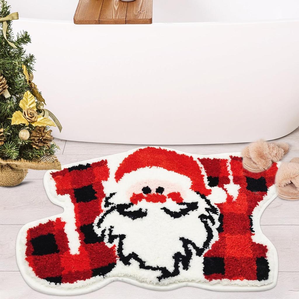 VIKAMA Christmas Imitation Cashmere Carpet Soft Non-Slip Bathroom Kitchen Floor Mat Cute Outdoor Indoor Door Mat Home Decor