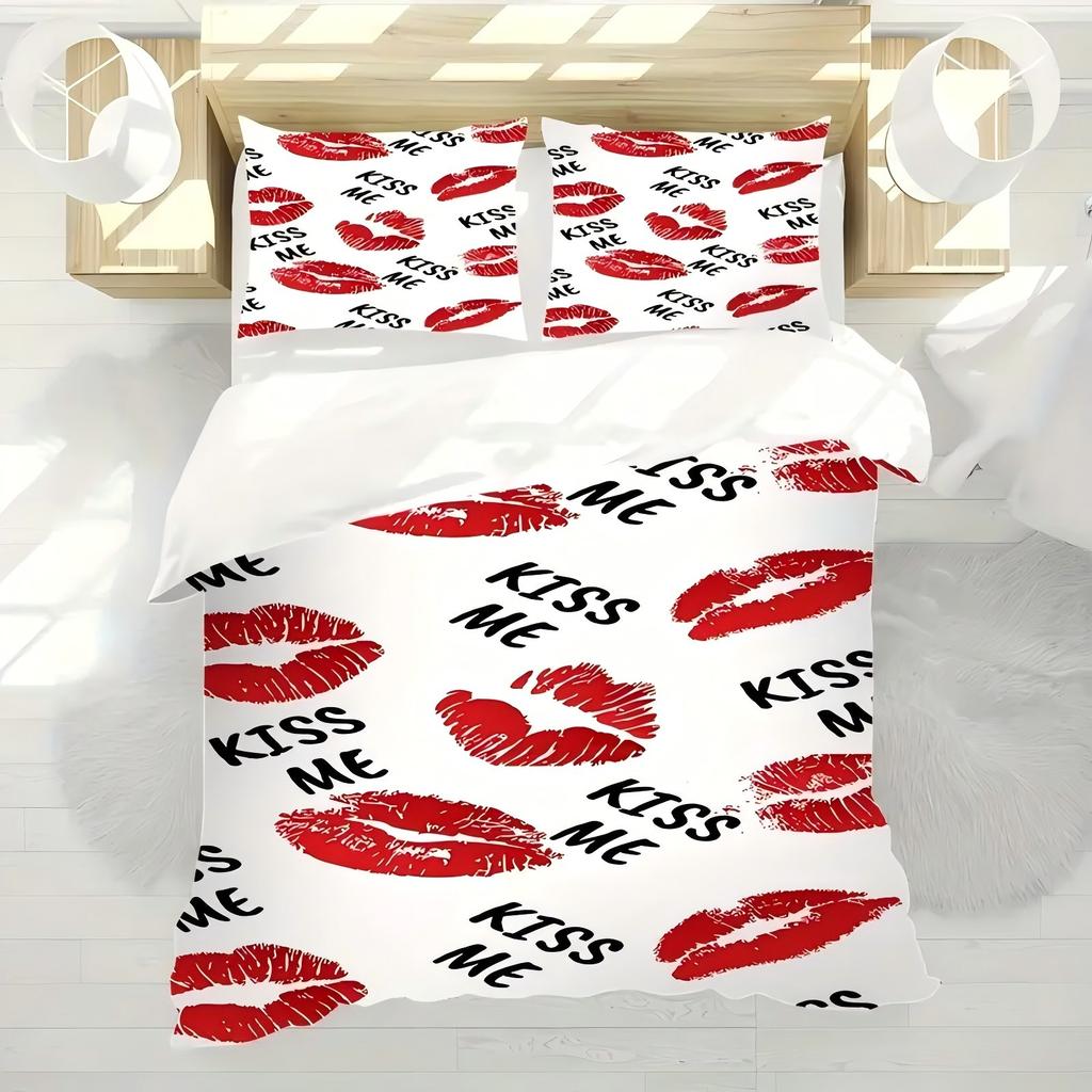 Lips Pattern 3D Printed Quilt Cover Couple Style Soft Comfortable Bedding Cover Pillowcase Home Textiles Couples Duvet Cover Set