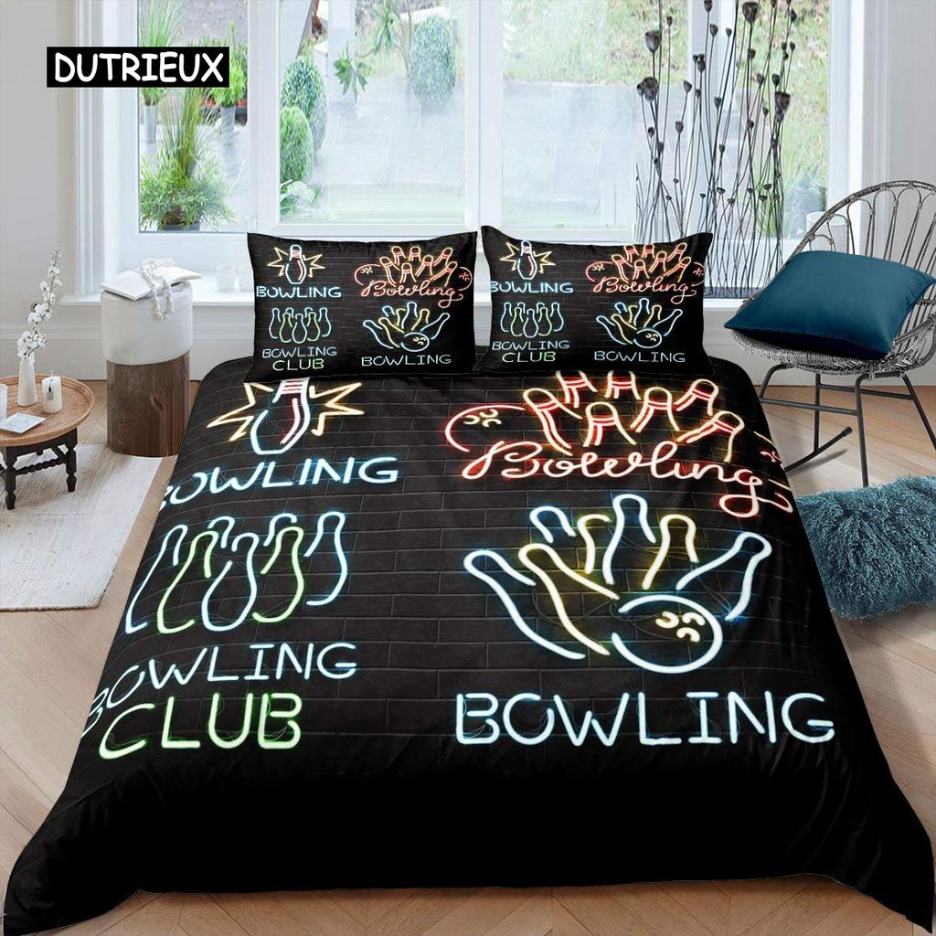 Bowling Duvet Cover Polyester Sport Competition Quilt Cover Sports Games Starry Sky Blue Line Bedding Set Double Queen King Size