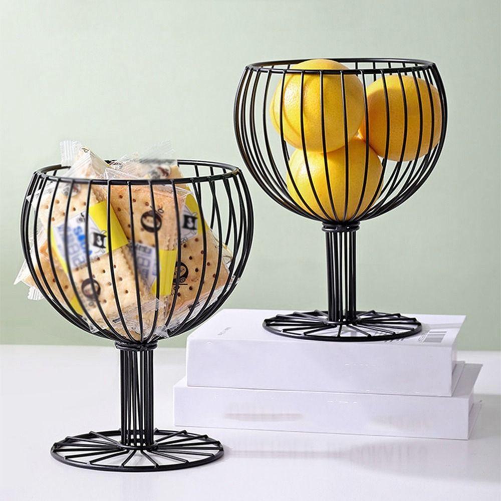 

Black Goblet Shape Fruit Storage Basket Wrought Iron Snack Container Nuts