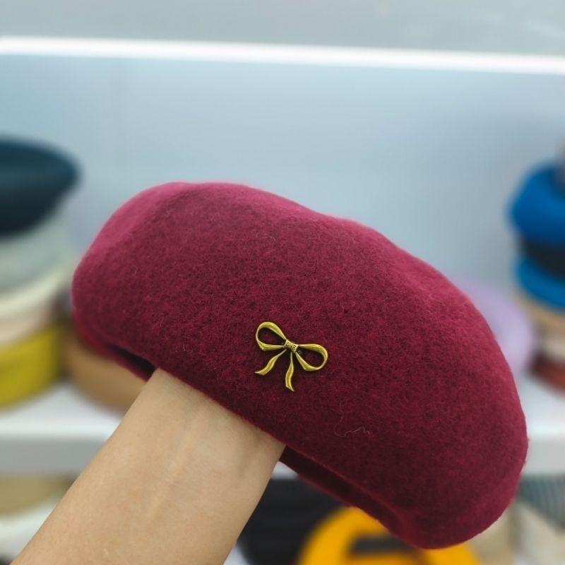 New autumn and winter fashion versatile wool bow beret shows British foreign style retro bud painter hat