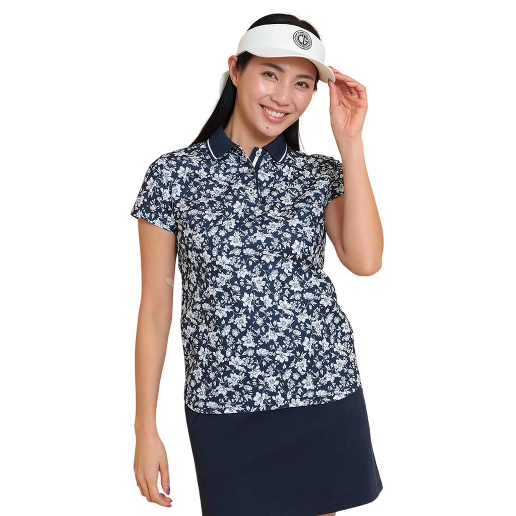 Short Sleeve Polo Shirt Quick Flower Golf C25134207 M [Callaway] Women's (Sweat Wicking, Drying, Pattern) / / 1120_Navy