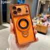 Plating Magnetic Stand Holder Case For iPhone 17 Pro Max 16 15 Plus 14 13 12 11 16E Air For Magsafe Transparent Shockproof Cover