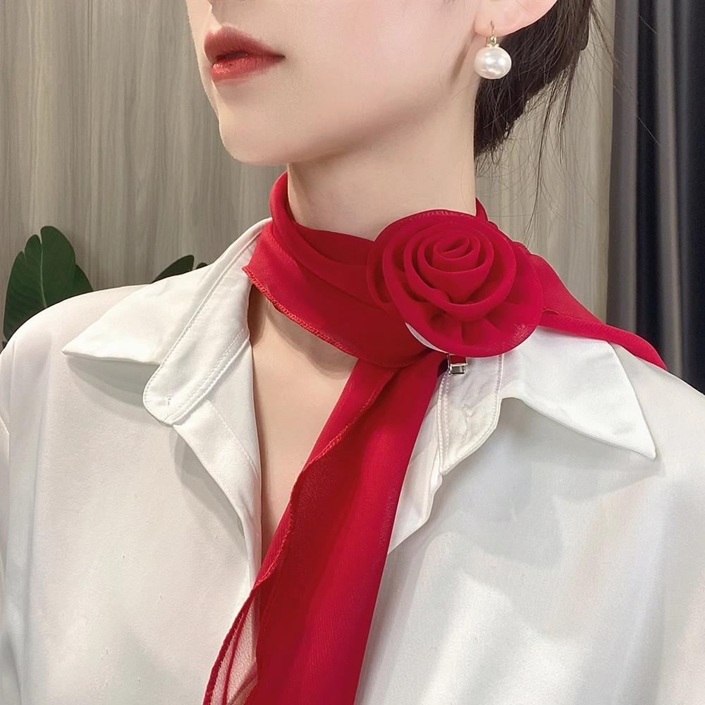 Summer Solid Color Rose Blossom Silk Scarf for Women Versatile and Stylish Thin Scarf for Neck Protection