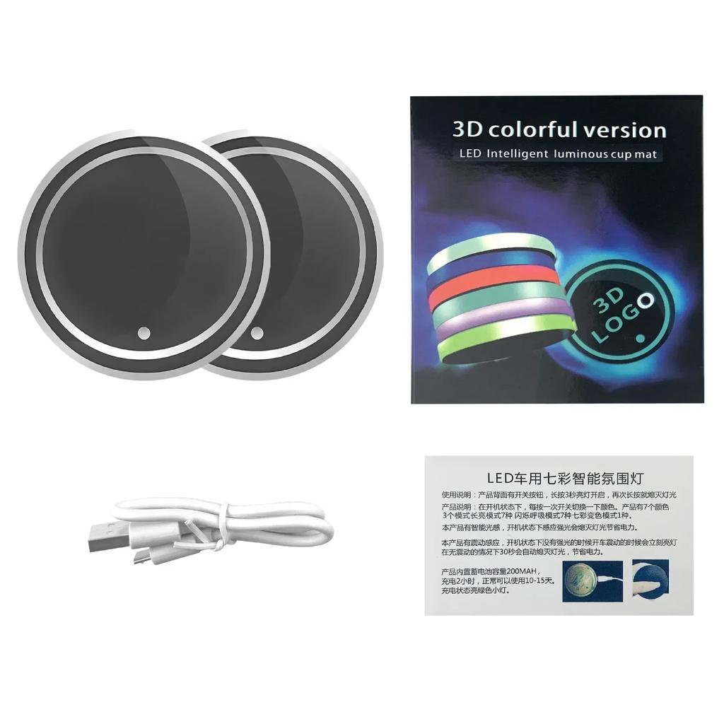 Universal Led Car Cup Holder Bottom Pad LED Lights Cover Trim Atmosphere Lamps Anti Slip Mats Colorful Coaster Decoration