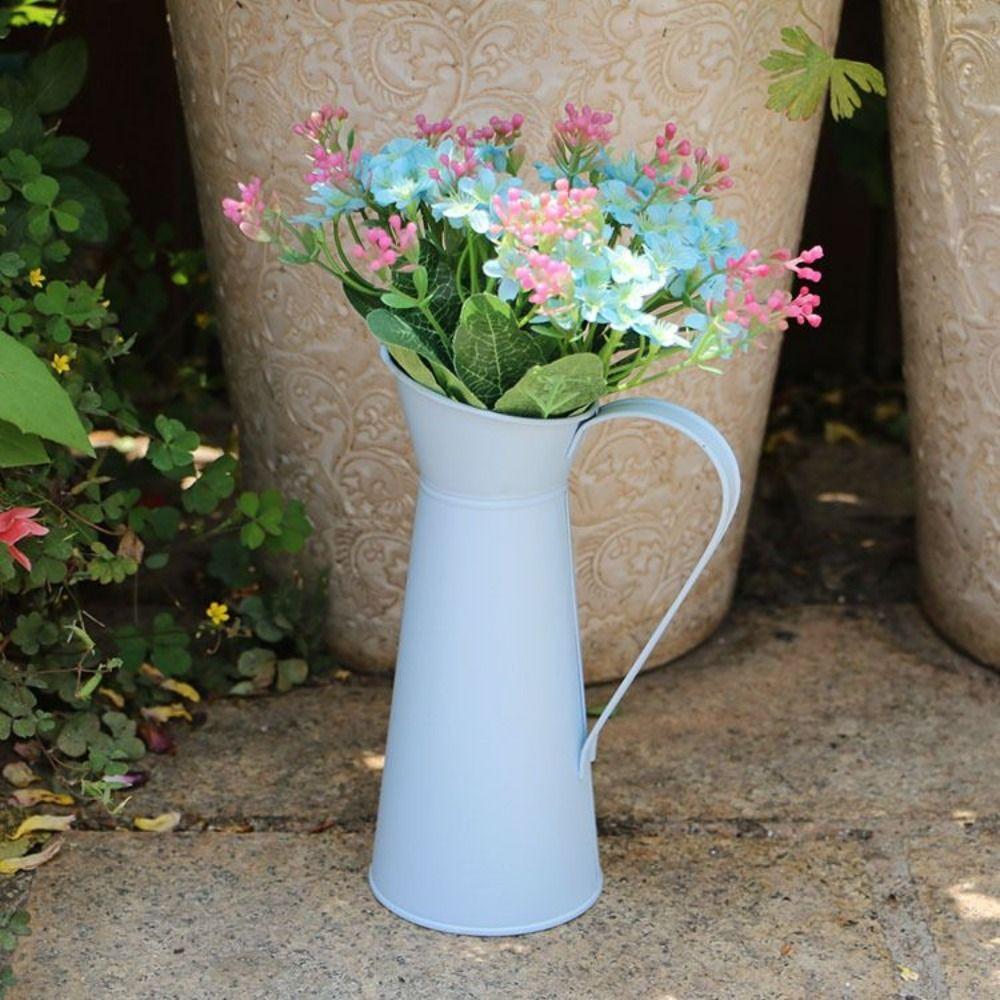 Handicraft Flower Bucket Ornament Iron Art Coffee Pot Pastoral Tin Flower Vase  Outdoor