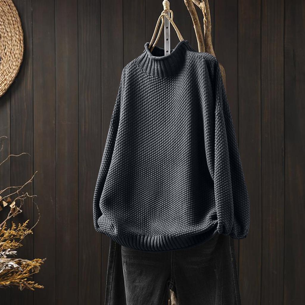 Women's Fashion Solid Color Half High Neck Long Sleeved Casual Pullover Knitted Base Sweater Top