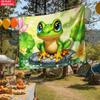 Cute Green Frog Lotus Pond Wall Tapestry Cartoon Animal Nature Garden Decor