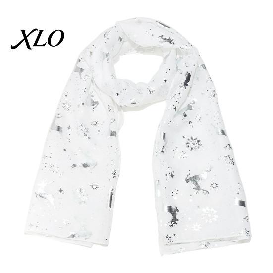 Stylish Festive Pattern Shawl Christmas Theme Scarf for Women, Glitter Sparkly Foil Reindeer Cozy Holiday Gift Women Print Scarves, Lightweight