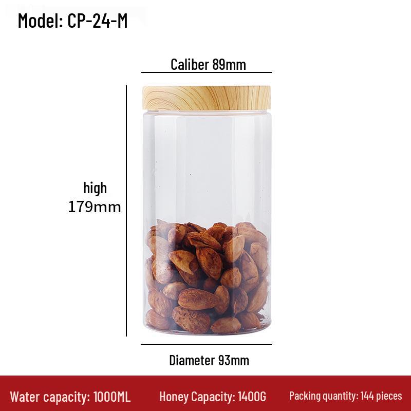Transparent Sealed Kitchen Storage Jar with Wood Grain Lid for Cereal, Dried Fruit, and Nuts