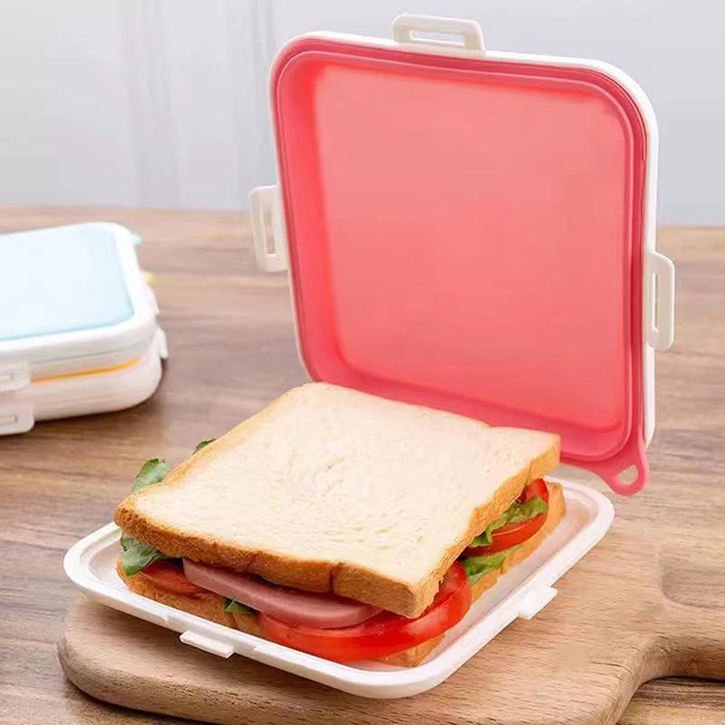 Portapranzo Portatile per Sandwich Toast Bento Box Riutilizzabile in Silicone Contenitore per Alimenti per il Pranzo Ecologico Stoviglie per Cena Adatte al Microonde