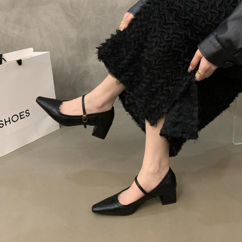 Designer Square Toe Women Mary Jane Shoes 2026 New Spring Shoes Ladies Elegant Buckle Strap Thick Heel Party Dress Pumps