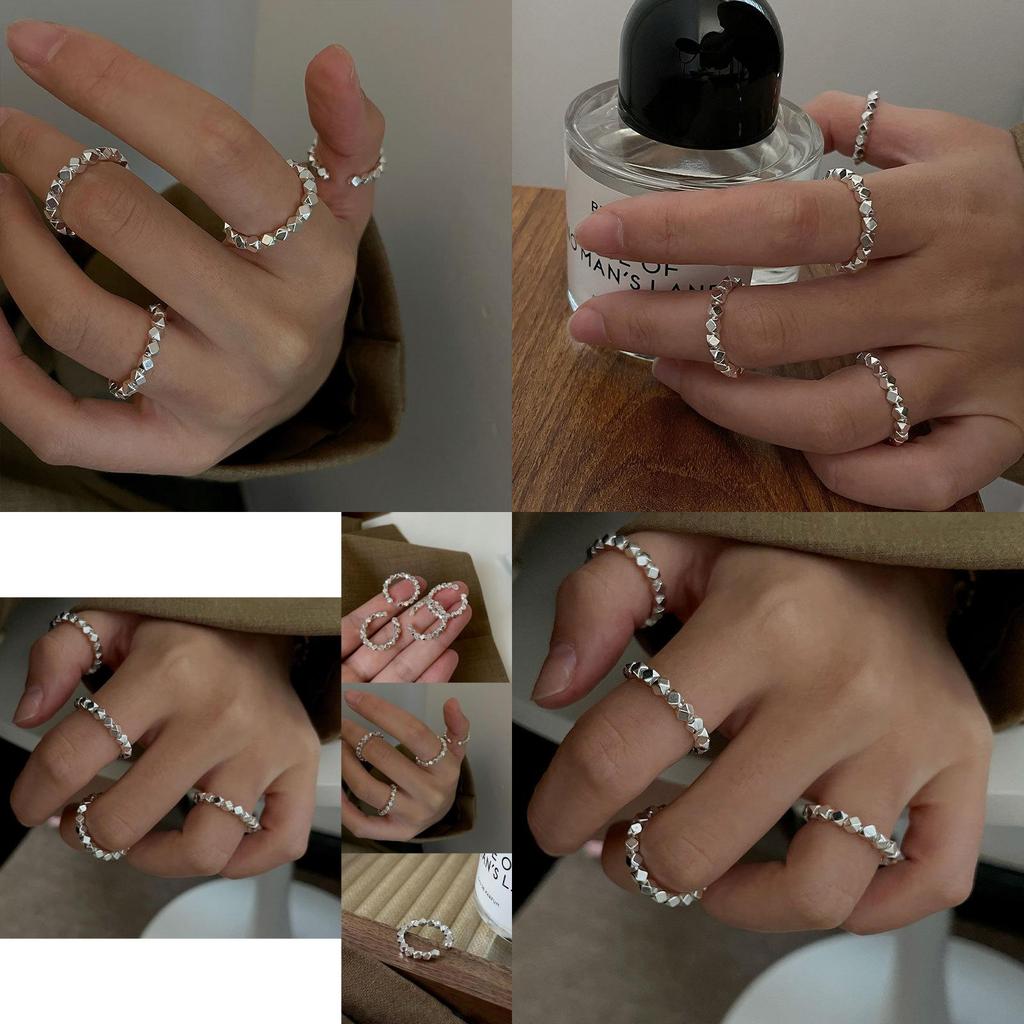 Elegant S925 Silver Adjustable Ring In Geometric Pattern For Trendy Women