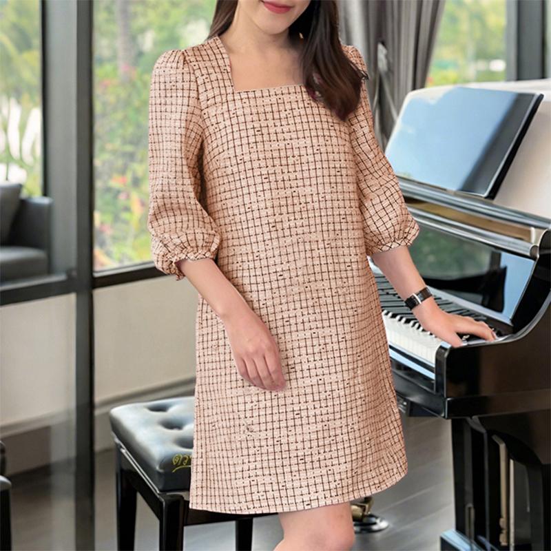 

ZANZEA Женское летнее платье с принтом, квадратным вырезом и рукавом 3/4 S хаки