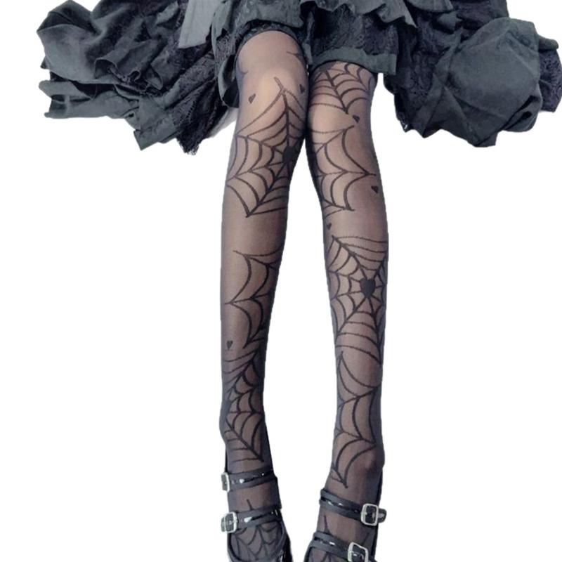 

Spiderweb Pattern Thigh High Stockings Elasticated Design Casual Dress Up Sheer Over Knee Long Socks for Women Hosiery чорний