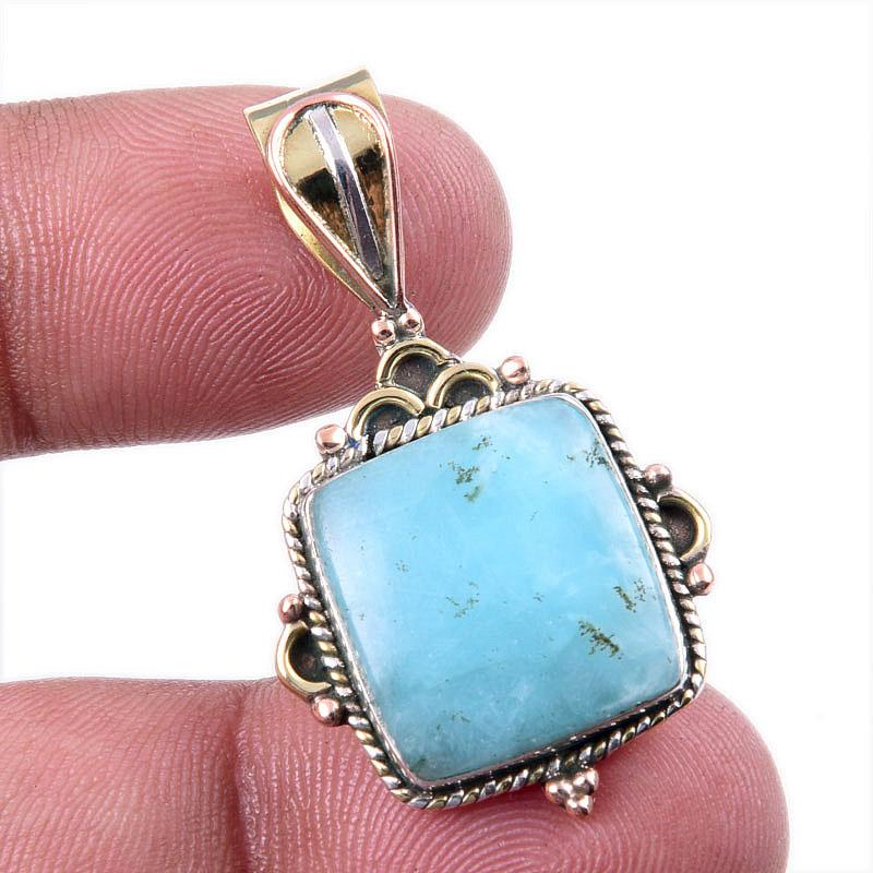 

Natural Amazonite Gemstone 925 Solid Sterling Silver Two Tone Pendant 1.50 J8K08