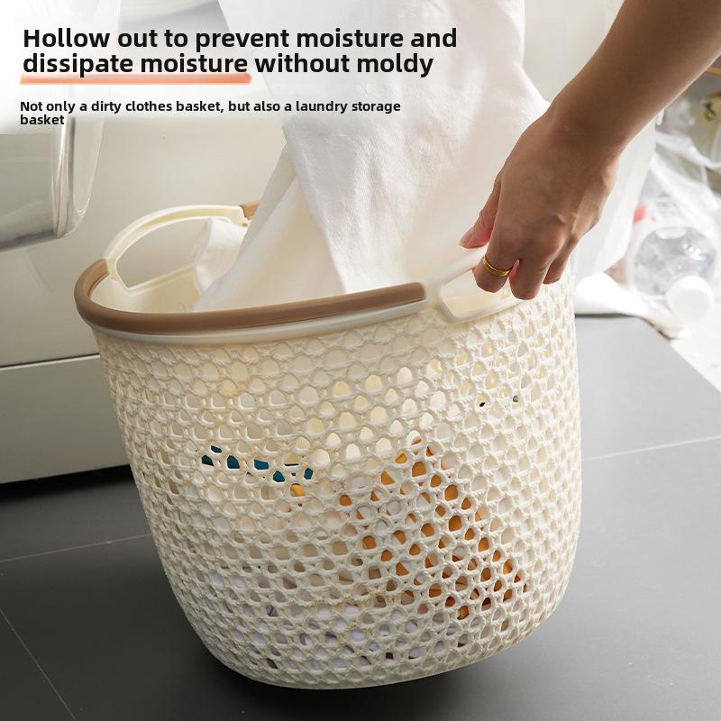 Japanese Style Waterproof Laundry & Storage Basket: Portable, Hollow Design for Clothes and Sundries.