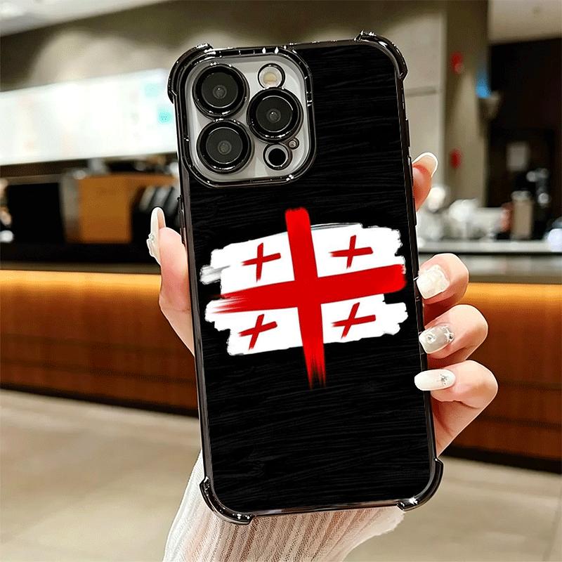 Georgia Passport Flag Plating Phone Case For Iphone 16 17 Pro Max Air 16E 14 15 Plus 12 13 Mini Anti-Fall Airabag Cover