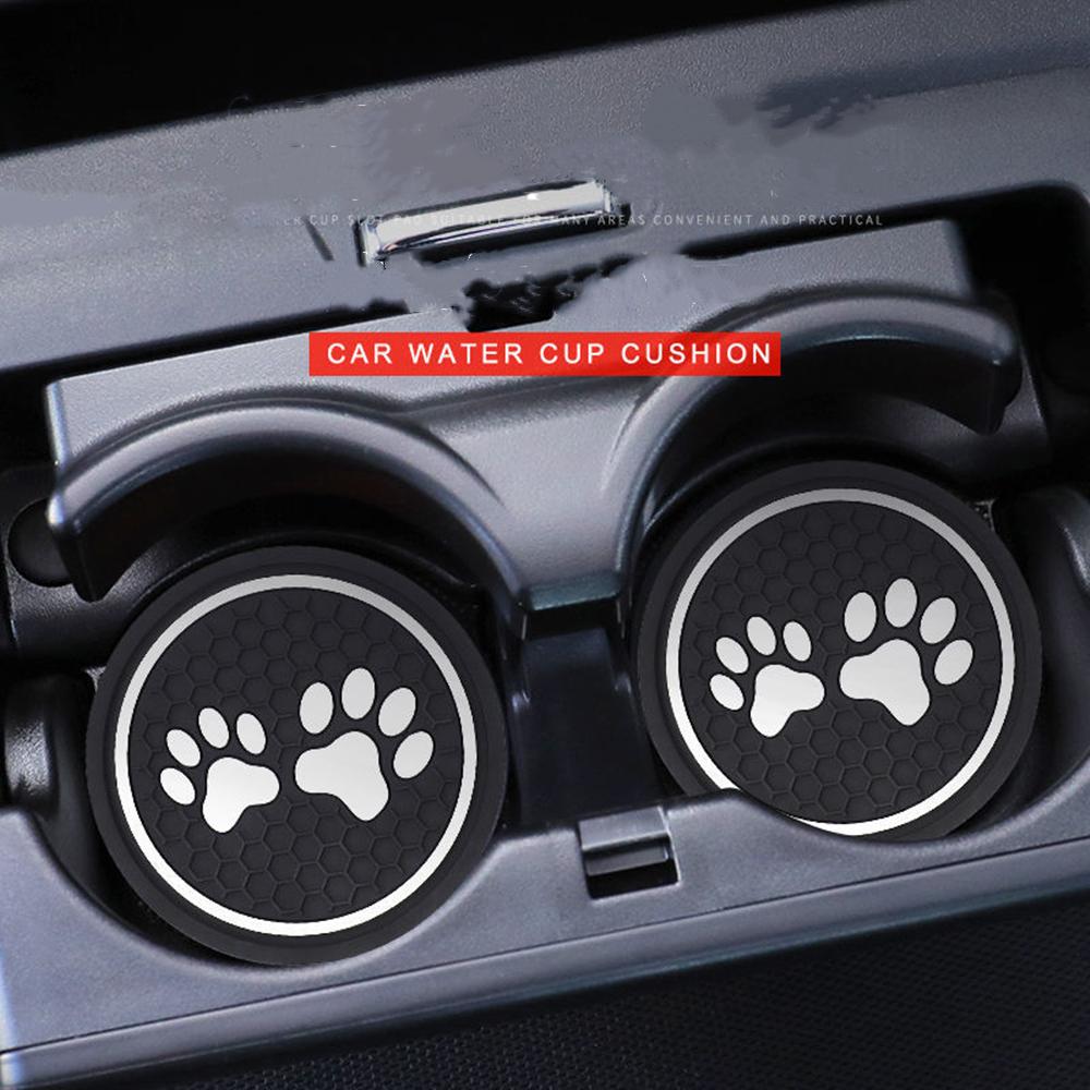 2Pcs Non-slip Car Water Cup Pad Cat Paw Footprint Rubber Mat for Bottle Holder Coaster Auto Interior Anti-skid Cup Holders