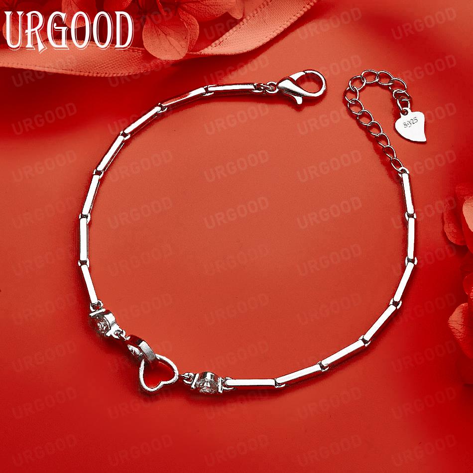 925 Sterling Silver Elegant Side Chain Romantic Bracelet Gift Jewelry 20CM