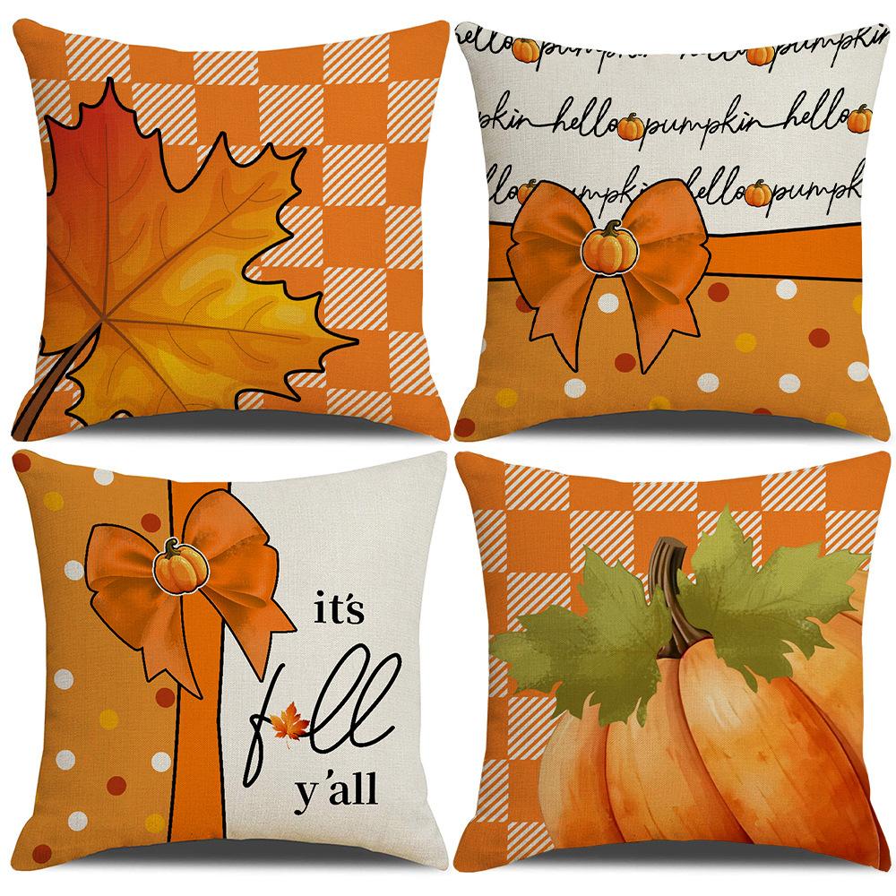 

Гарбузова наволочка на Хелловін Осіння наволочка з льону з принтом кленового листя Декоративний чохол для подушки на диван 45 * 45Cm