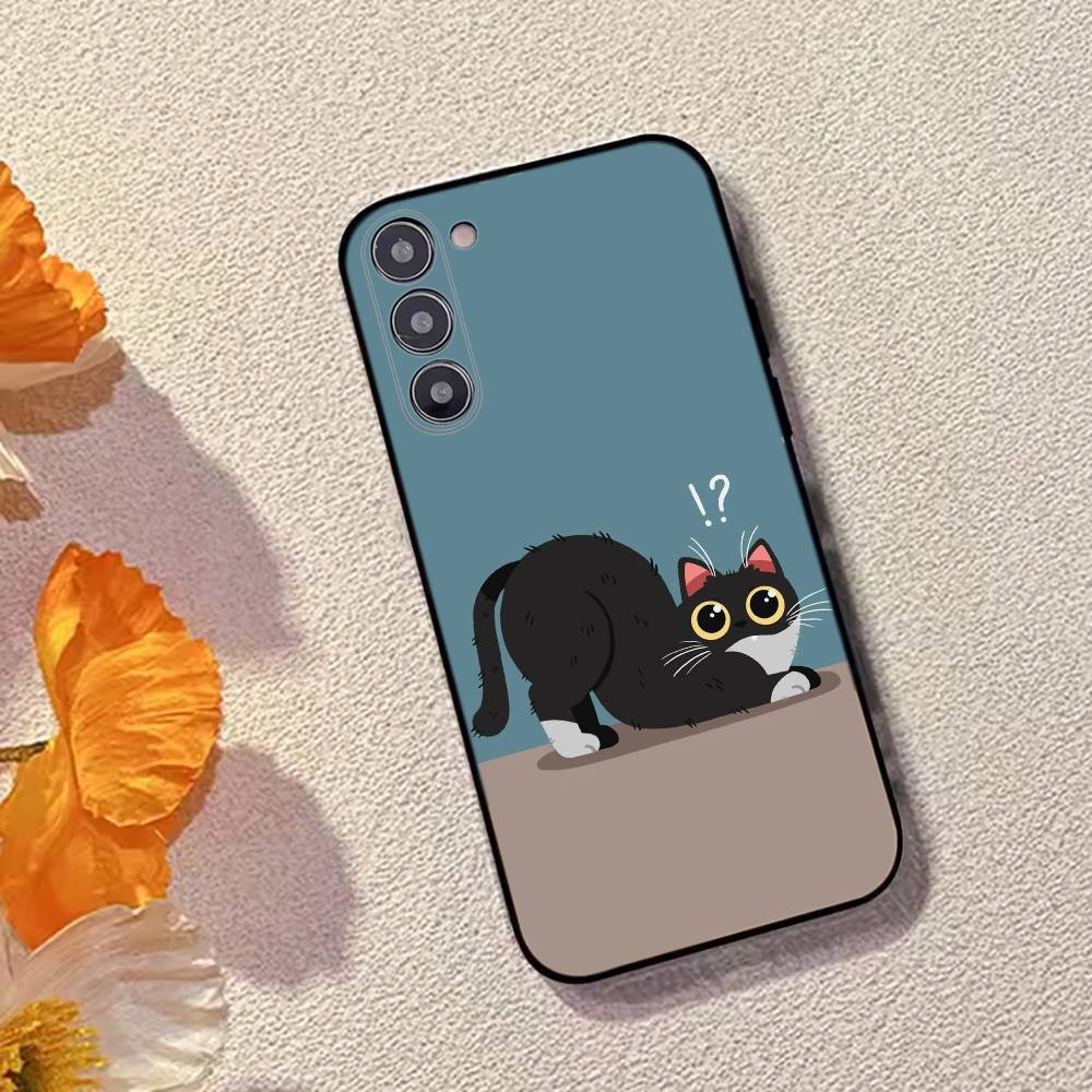 Mèmes de Chat F-Drôle Mignon Coque de Téléphone Pour Samsung Galaxy A73,A72,A71,A70,A53,A52,A51,Housse Noire en Silicone Souple