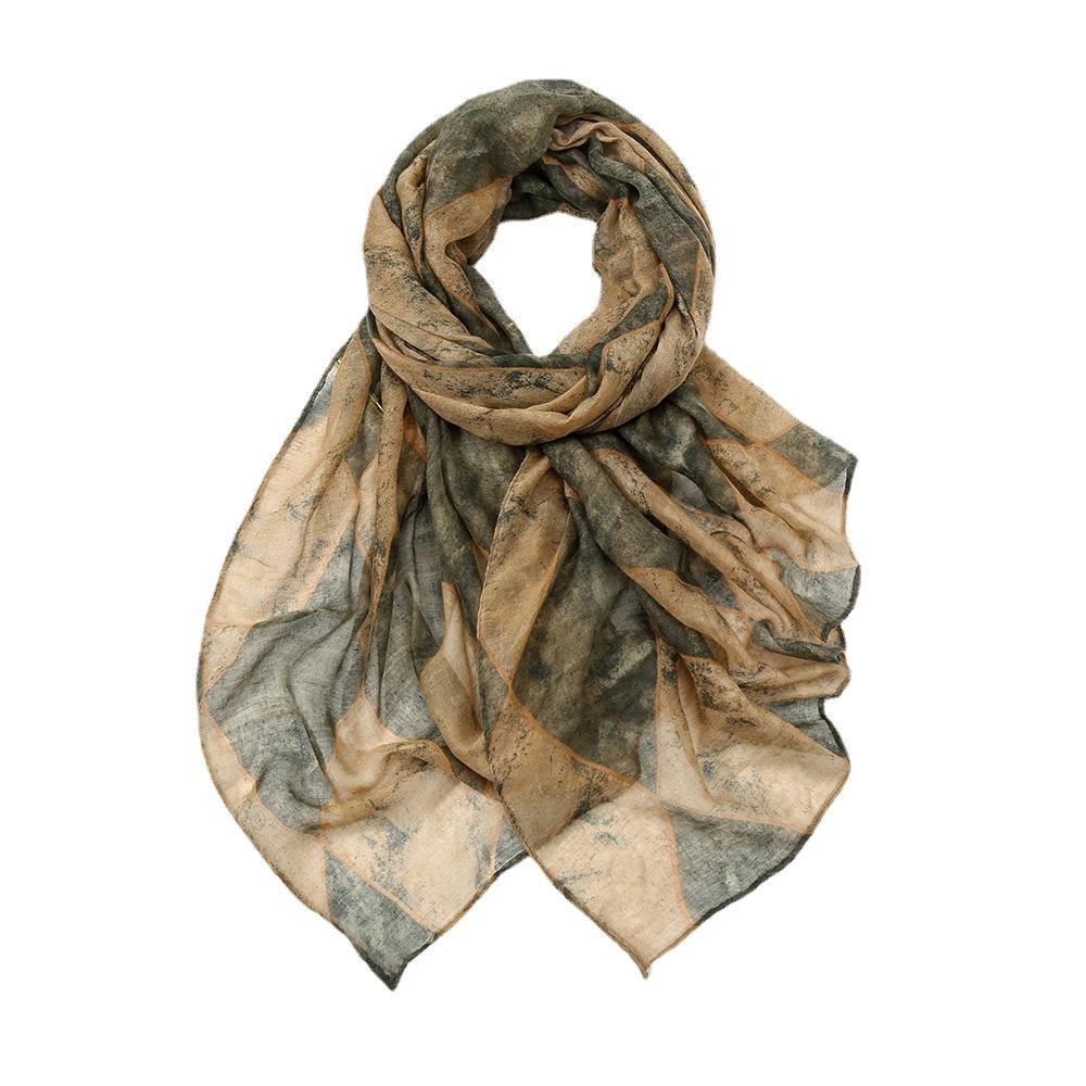 Simple Women Scarves New Geometric Print Voile Girls Scarf Retro Soft Cotton Foulard Viscose Students Female Wrap Shawls