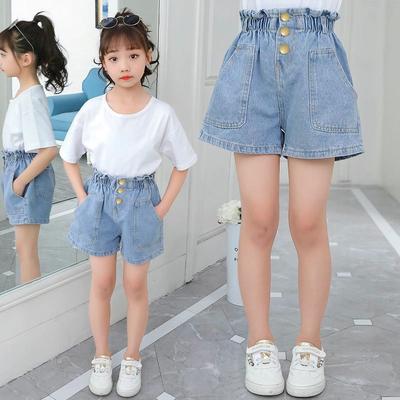 Jeansshorts für Mädchen, modische Shorts für Mädchen, für mittlere und große Kinder, elastische hohe Taille, dünne Shorts für Kinder