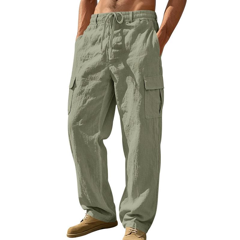 Men's Loose Straight-Leg Work Pants Multi-Pocket Breathable Outdoor Plus Size.