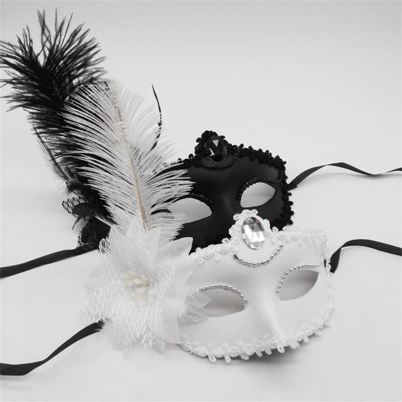 Party Masks Venice Adult Masquerade Princess Mask Female Half Face Sexy Side Flower Ostrich Fluff Masks Festival Event Supplies