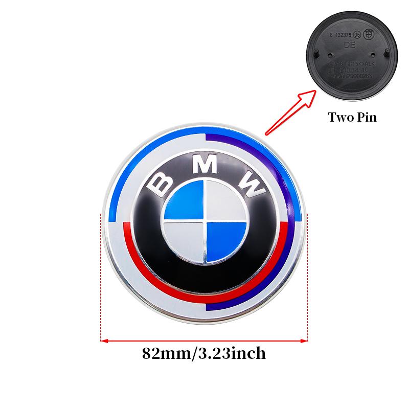 DJSA5 Hood Trunk Wheel Steering Badge 7Pcs Emblem Set For BMW E46 E90 F10 F30 G20 X5 82mm 74mm 68mm 56mm 45mm 50th Anniversary Car