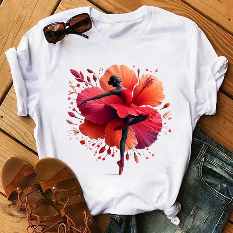 

Футболка с принтом сердца балерины, повседневная, с круглым вырезом, с коротким рукавом, летняя, женская одежда, модная, рукава, футболки, белая, студенческая 4XL