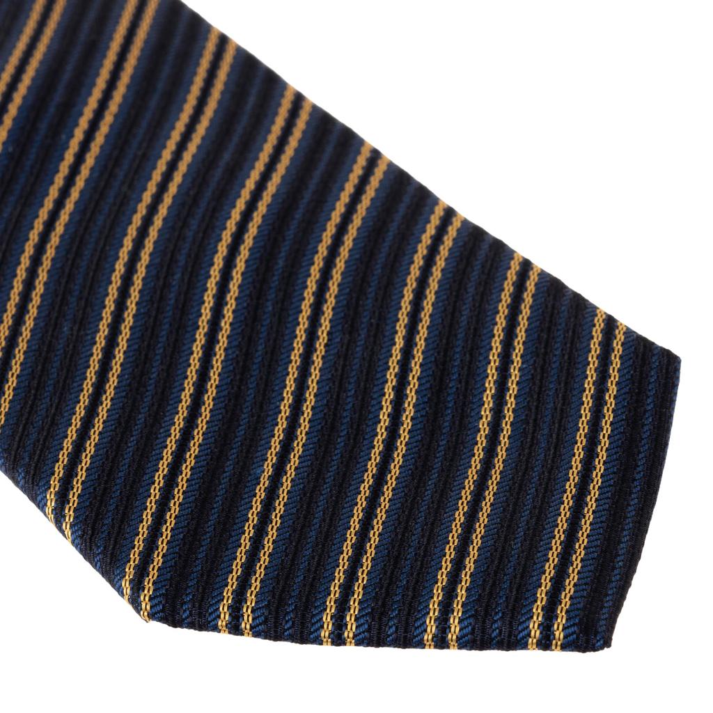 [Fortuna Tokyo] Men's Silk Necktie, Kyoto Weave, 100% Silk, Made in Japan, 7.5cm Wide - 26. Esprit Stripe Pattern (Navy Blue)