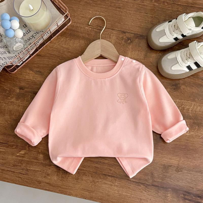 Velvet Cotton Shoulder Button Top for Kids – Baby & Toddler Pajamas – Round Neck, Soft Base Layer for Boys & Girls (Spring/Autumn)