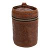 Bank Bucket Retro Carved Pattern Cylinder Portable Leather Zippered   Bank