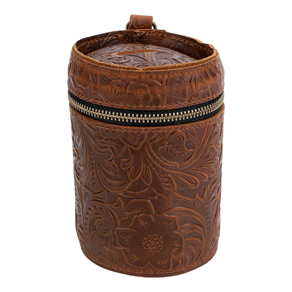 Bank Bucket Retro Carved Pattern Cylinder Portable Leather Zippered Bank
