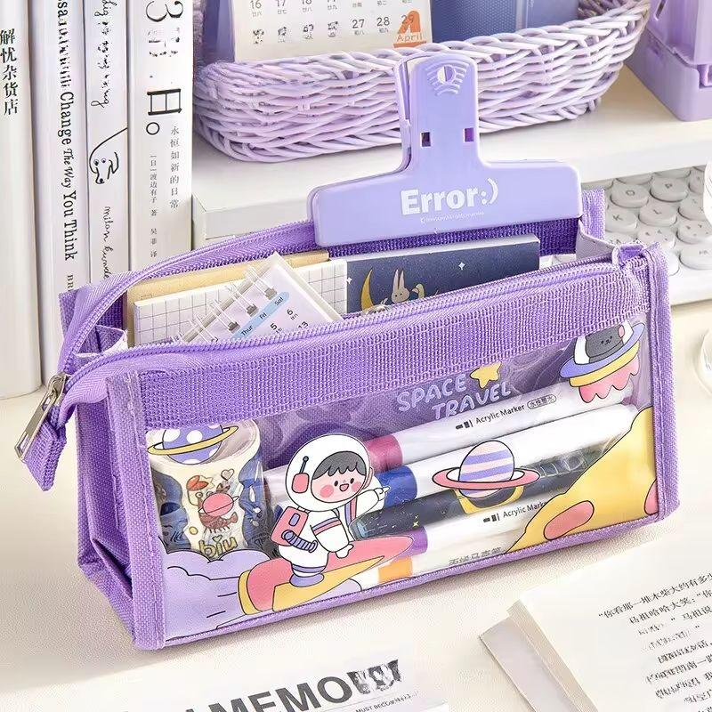 

6-layer Transparent Cute Cartoon Pencil Case Multi-functional Storage Stationery Box School Supplies Kawaii Stationery Bag 1pc One size фіолетовий